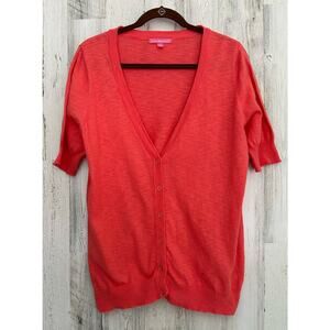Woman Within Womens Cardigan Sweater Size Medium Coral Pink Short Sleeve